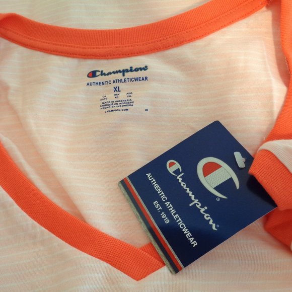 Champion Heritage Stripe Graphic Logo Tank Top V-Neck Pink Size XL NEW - Picture 2 of 5